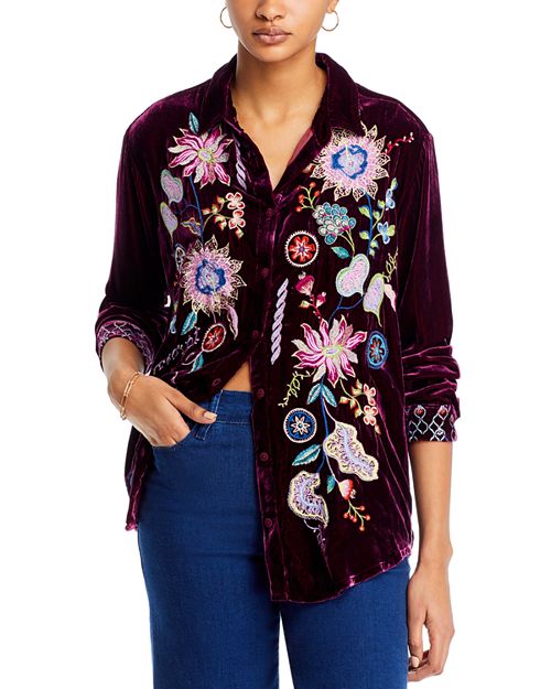 Бархатная блузка Pacifica с вышивкой Johnny Was, цвет Purple
