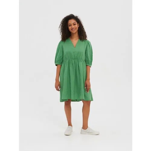 Платье UNITED COLORS OF BENETTON, лен, повседневное, полуприлегающее, мини, размер L, зеленый