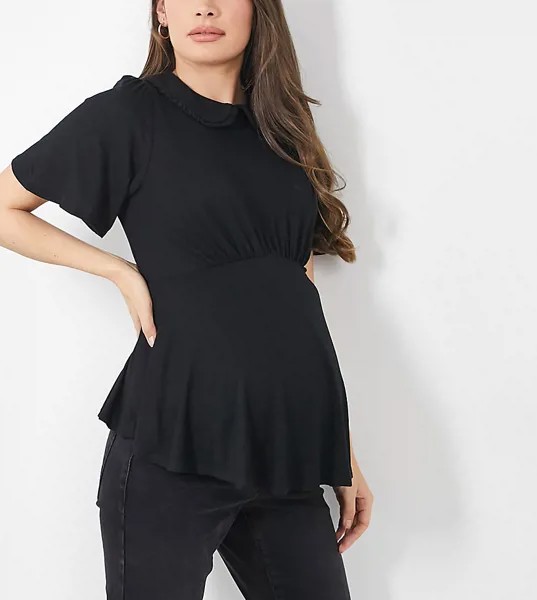 Черный топ с баской, воротником и завязкой сзади New Look Maternity-Черный цвет