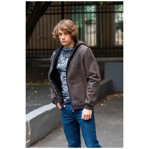 Кожаная куртка Torras, демисезон/зима, силуэт полуприлегающий, подкладка, внутренний карман, капюшон, карманы, размер 52, коричневый