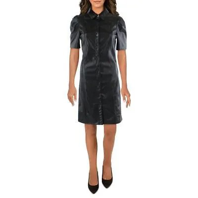 DKNY Женское черное рабочее платье-рубашка из искусственной кожи с короткими рукавами BHFO 0436