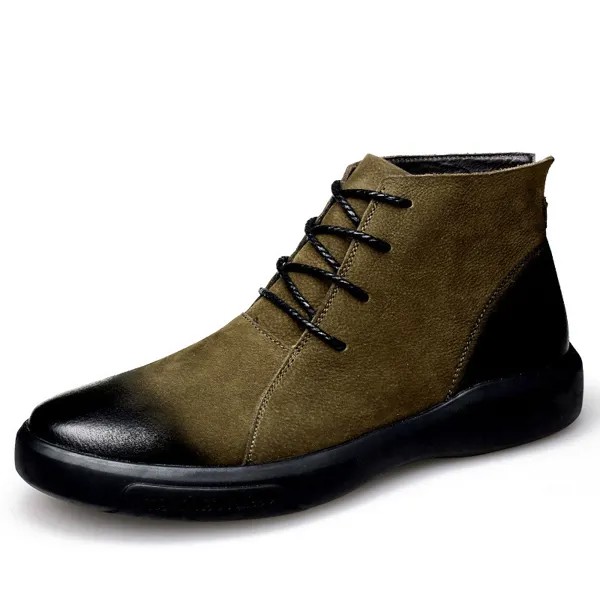 Мужские ботинки челси с низким берцем, уникальные кожаные ботинки цвета хаки, постепенный цвет, трендовые осенне-зимние мужские ботинки, оч...