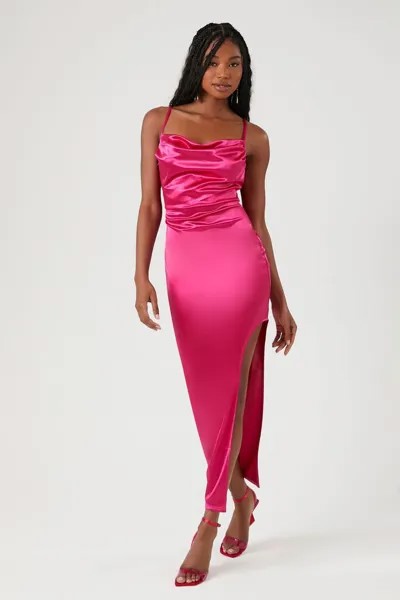 Атласное асимметричное платье макси Forever 21, розовый