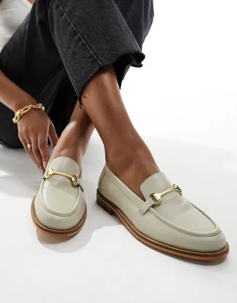 Walk London – Rhea – Белые кожаные лоферы с декоративной вставкой