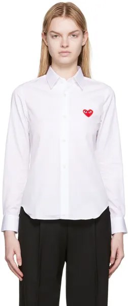 Бело-красная рубашка с нашивкой в ​​виде сердца Comme des Garçons Play