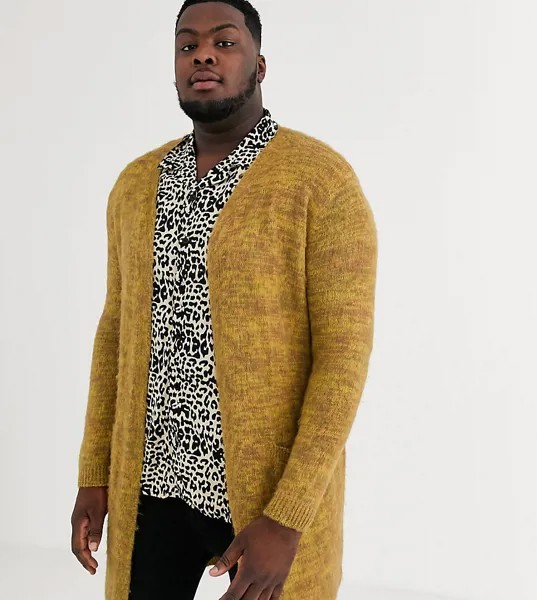 Длинный фактурный кардиган горчичного цвета ASOS DESIGN Plus-Желтый