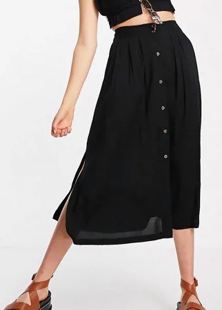 Черная юбка миди на пуговицах с глубокими карманами ASOS DESIGN Tall-Черный цвет