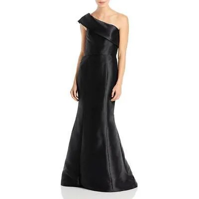 Женское черное атласное вечернее платье макси на одно плечо Amsale 4 BHFO 9785