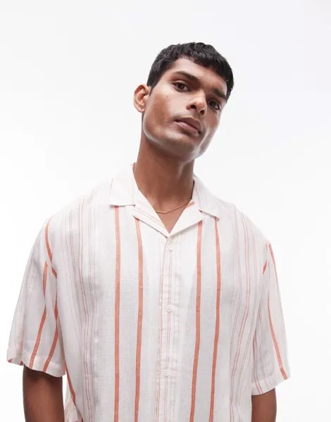 Рубашка Topman с фактурной красной полоской и коротким рукавом