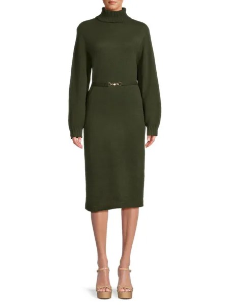 Платье-свитер с воротником-стойкой и поясом Saks Fifth Avenue, цвет Olive