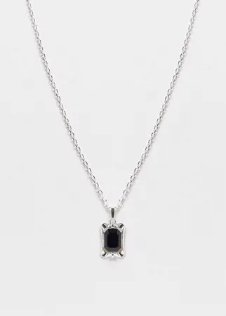 Серебристое ожерелье с подвеской-жетоном с черным камнем Chained & Able-Серебристый