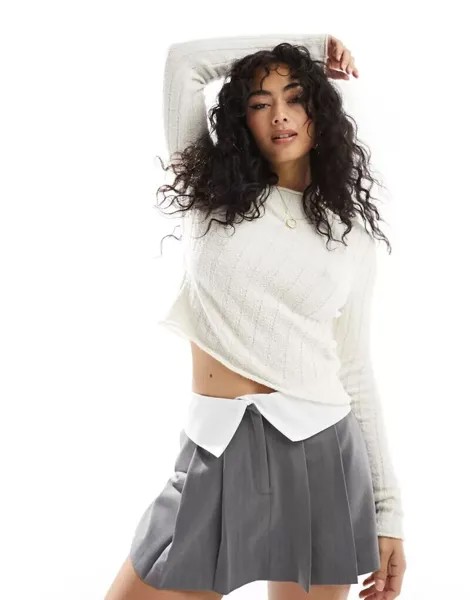 Кремовый топ вязки букле в широкую рубчику ASOS