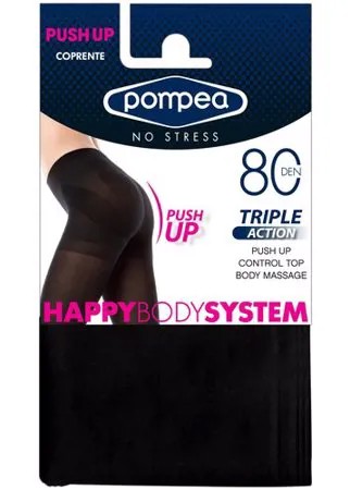 Женские колготки Pompea, TRIPLE ACTION 80 den, (плоский шов) с шортиками PUSH-UP, размер 3, черный