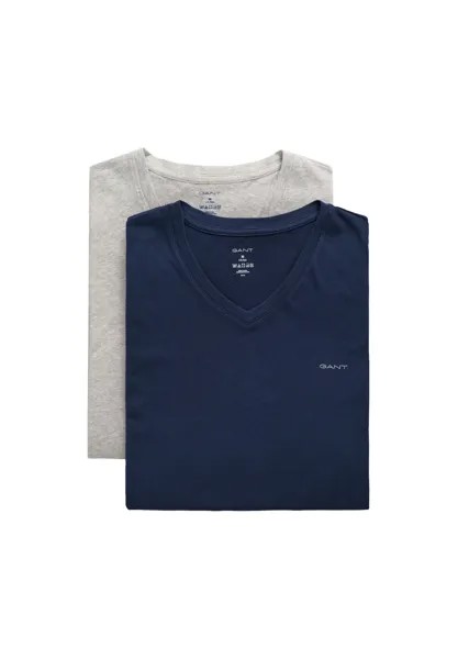 Мужская футболка, 2 шт. - V-NECK T-SHIRT 2-PACK, V-образный вырез, короткий рукав, хлопок GANT, цвет Hellgrau Marineblau