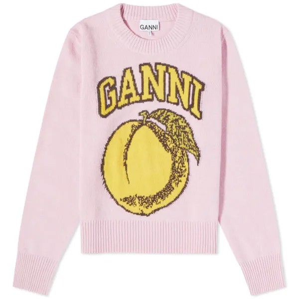 Пуловер Ganni с круглым вырезом и графическим принтом, коралловый