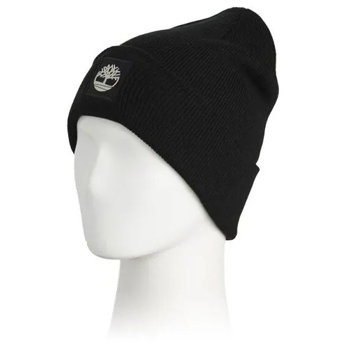 Шапка TIMBERLAND OS черная бини с нашивкой в тон и с отворотом Cuffed Beanie With Tonal Patch