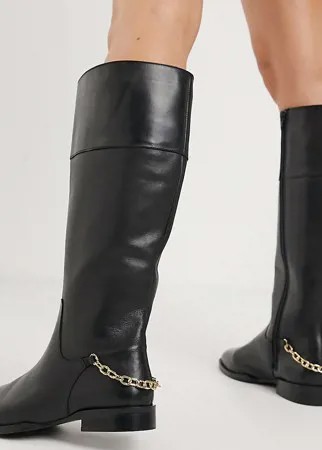 Кожаные сапоги для широкой стопы в стиле сапог для верховой езды ASOS DESIGN Wide Fit Camilla-Черный