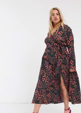 Платье макси с цветочным принтом и запахом ASOS DESIGN Curve-Мульти