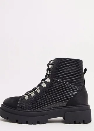 Черные походные ботинки с крокодиловым рисунком Glamorous Wide Fit-Черный