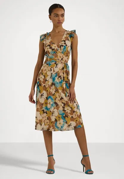 Повседневное платье FLORAL BELTED CRINKLE GEORGETTE DRESS Ralph Lauren, бежевый