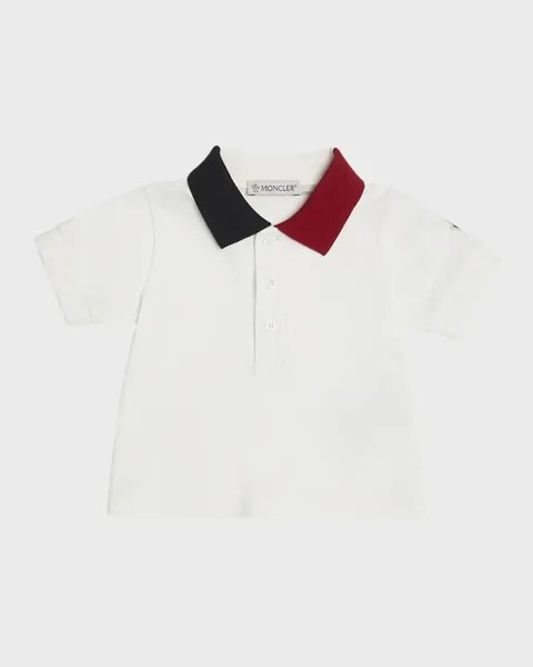 Двухцветная рубашка-поло с воротником для мальчика, размер 6M-3 Moncler, цвет Natural