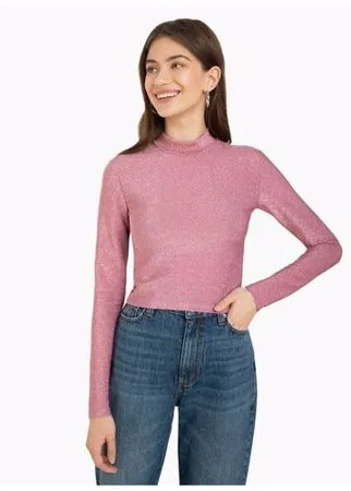 Розовый укороченный лонгслив с воротником-стойкой Gloria Jeans