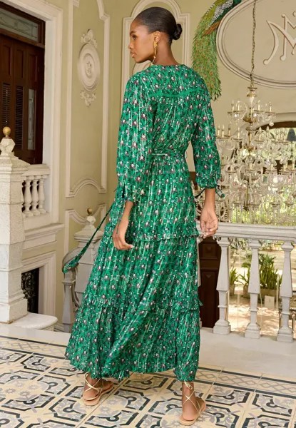Платье макси PRINTED V NECKTIE CUFF MIDI PETITE Love & Roses, зеленый