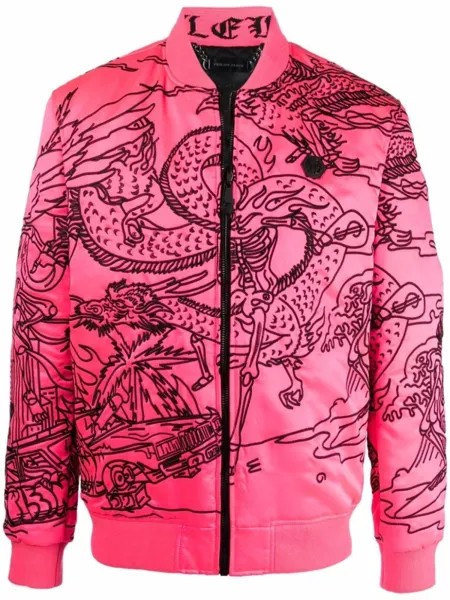 Philipp Plein куртка-бомбер с вышитым логотипом, розовый