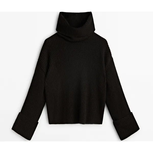 Свитер Massimo Dutti High Neck Knit With Double Cuffs, черный