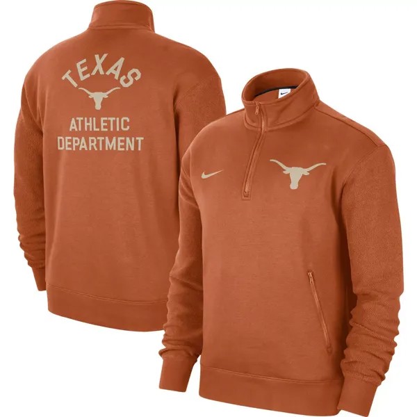 Мужской свитшот с молнией без четверти Texas Longhorns Campus Athletic Department Texas Orange Nike