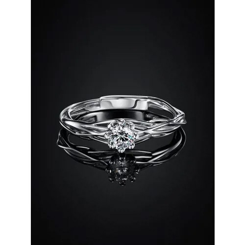 Перстень go_LD Плетеное, серебро, 925 проба, родирование, фианит, размер 15, белый, серебряный