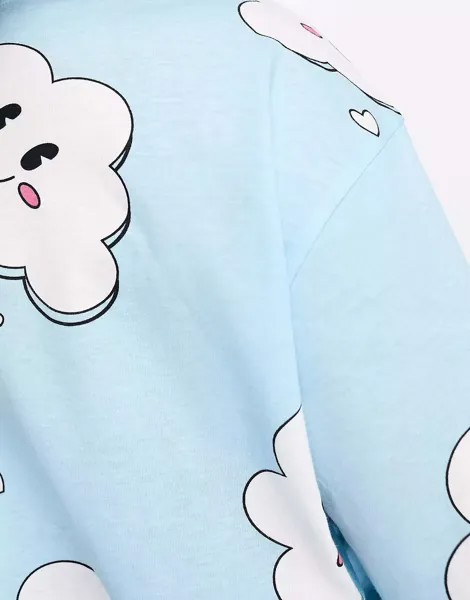 Синий комплект из объемной футболки и короткой пижамы ASOS Curve Cloud