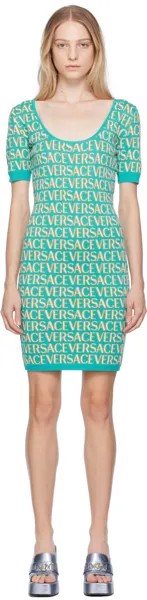 Синее мини-платье по всей длине Versace