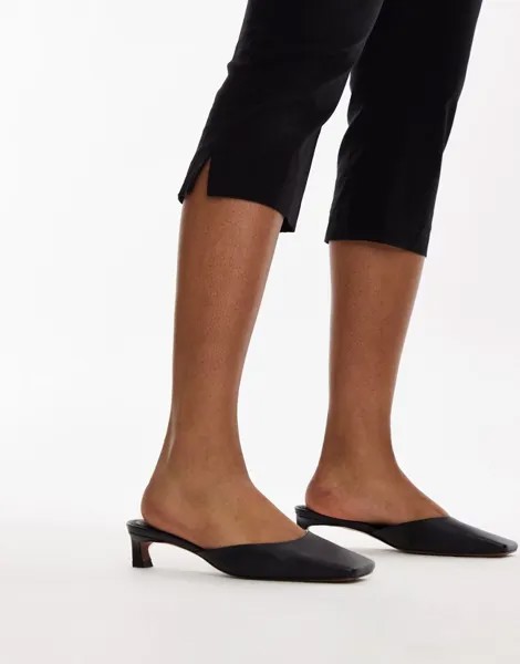 Topshop Audrey — Мюли премиум-класса из черной кожи на среднем каблуке с квадратным носком