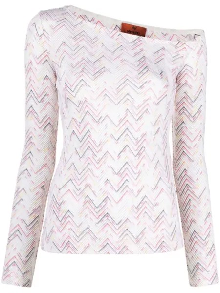Missoni джемпер с воротником-хомутом и узором шеврон, белый