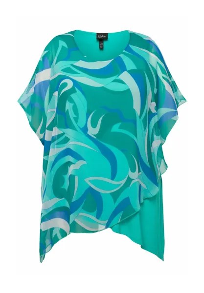 Блуза LAYERED WAVE PRINT BATWING SLEEVE Ulla Popken, бирюзовый