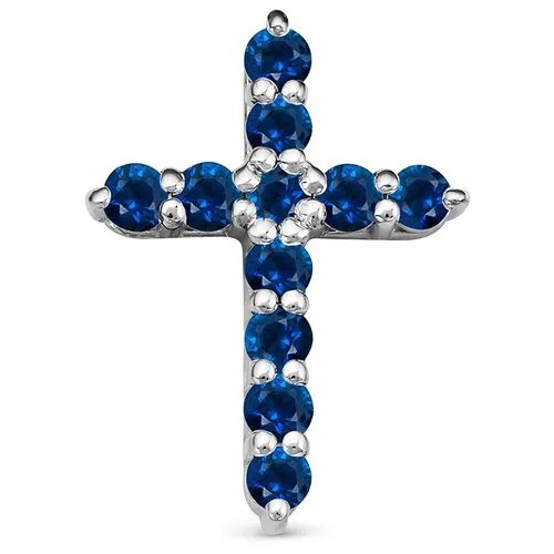 Крестик Vesna jewelry, белое золото, 585 проба, родирование, сапфир