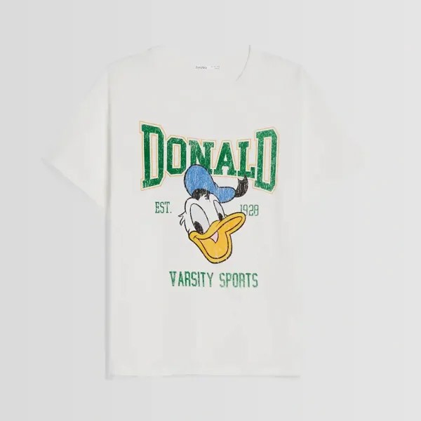 Футболка Bershka Donald Print Short Sleeve, кремовый