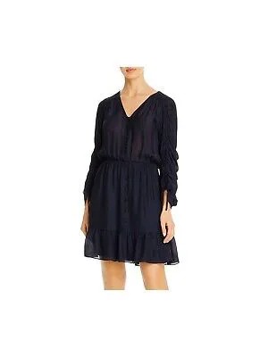 PARKER Женское темно-синее короткое платье с рюшами и рюшами на рукавах для работы + расклешенное платье S