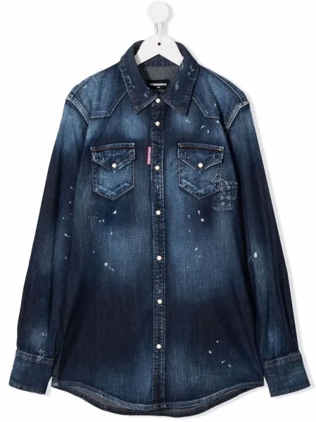 Dsquared2 Kids джинсовая рубашка с эффектом потертости