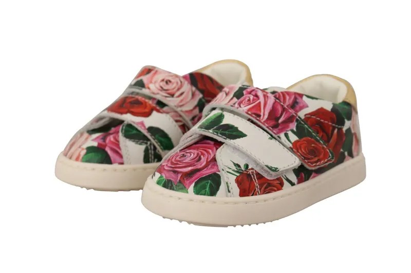 DOLCE - GABBANA Детские кроссовки Обувь Кожа с принтом белой розы EU19 / US4 Рекомендуемая розничная цена 400 долларов США