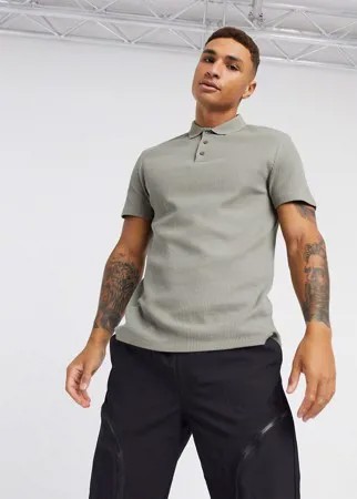 Поло цвета хаки из вафельного трикотажа ASOS DESIGN-Зеленый