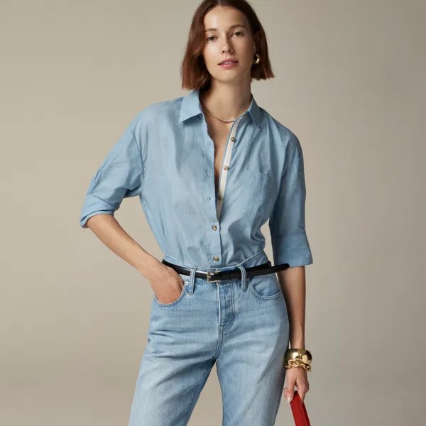 Укороченная рубашка на пуговицах из стираной вуали J.Crew, голубой