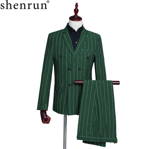Shenrun мужские костюмы Зеленый Клетчатый двубортный костюм из 3 предметов пиджак жилет брюки Свадебная деловая Вечеринка Выпускной сценическ...