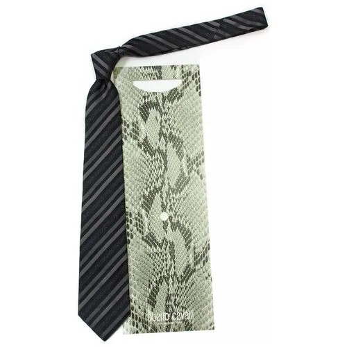 Стильный черный галстук с оригинальными полосками Roberto Cavalli 824962