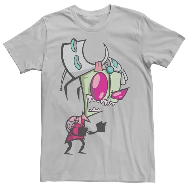 Мужская футболка Invader Zim с угрожающим смехом и закатом Gir с портретом и цветами Nickelodeon, серебристый