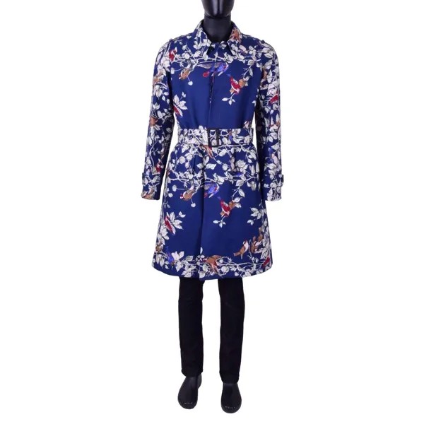 Dolce - Gabbana Холщовое пальто Тренч с поясом с принтом птиц Синий Белый 07028
