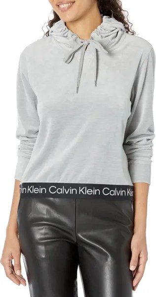 Укороченная худи с лентой с логотипом Calvin Klein, цвет Heather Granite