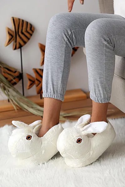 Плюшевые женские тапочки Cute Rabbit на толстой подошве 0016-20 Pembe Potin, белый