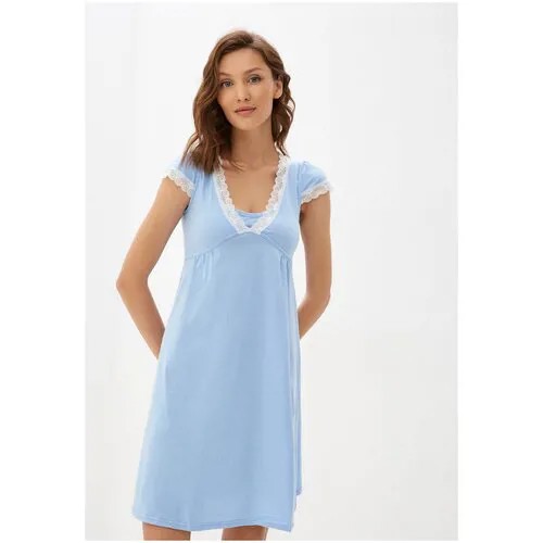 Платье La Pastel, застежка отсутствует, короткий рукав, трикотажная, размер 42, 44, 46, 50, голубой, белый